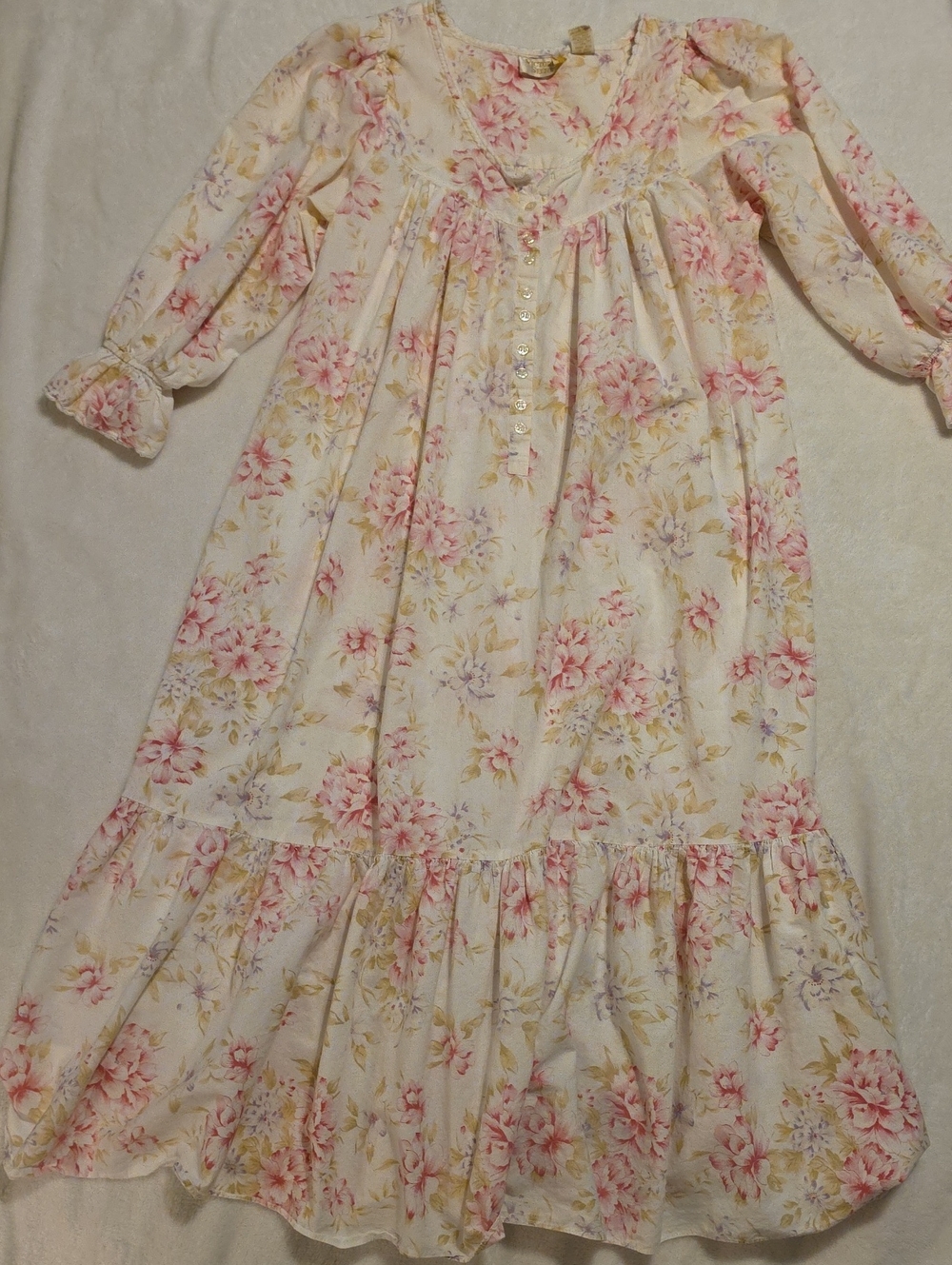 Vintage Victoria's Secret  (Gold Label)Cream Floral Maxi Dress with Pink Accents